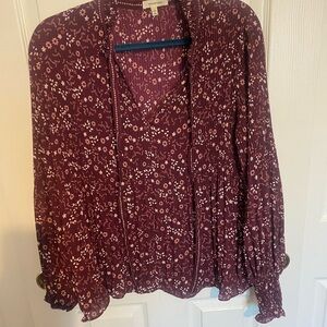 Max Studio Red Ruffled V-Neck Blouse